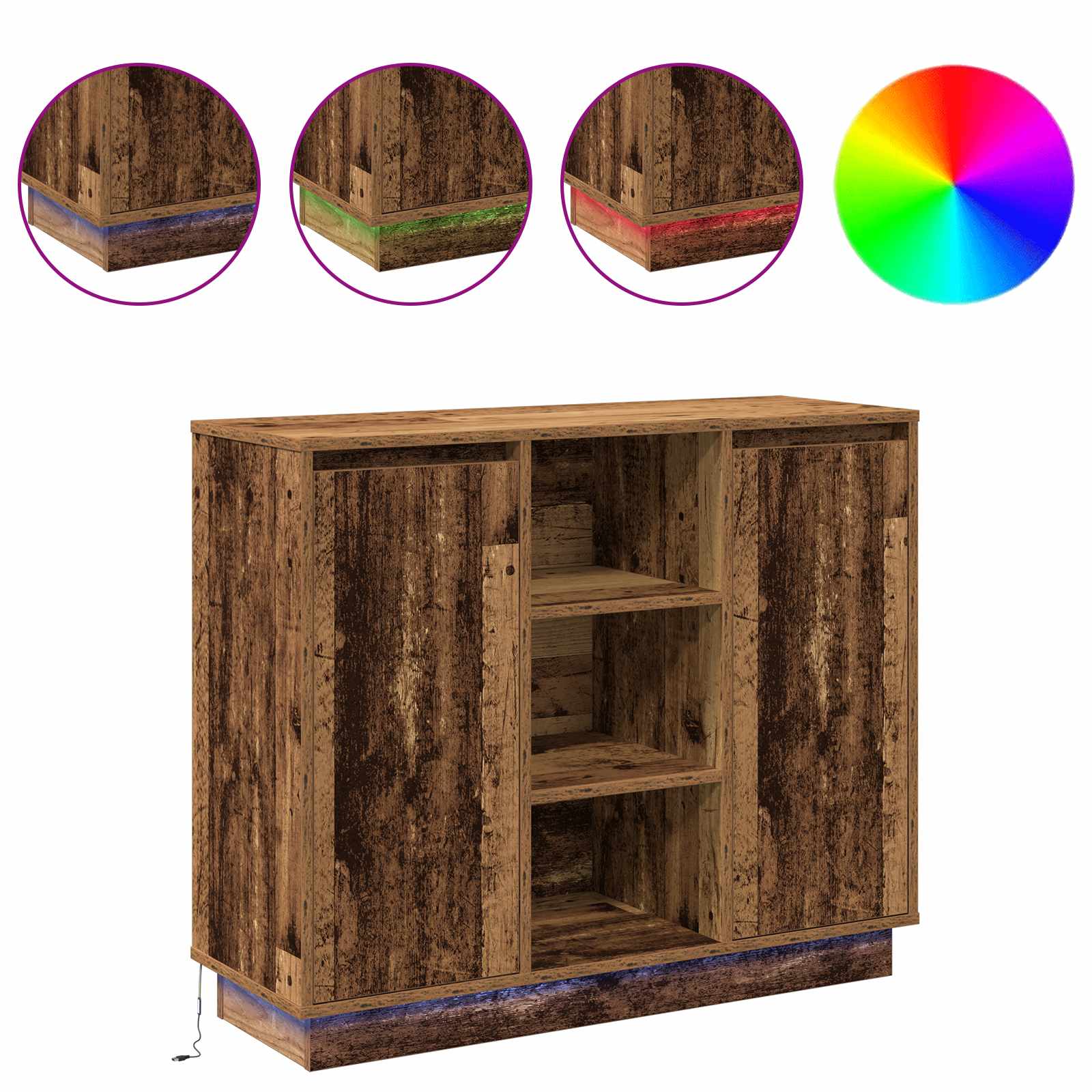 LED-Sideboard Altholz 90 x 32 x 75 cm Holzwerkstoff