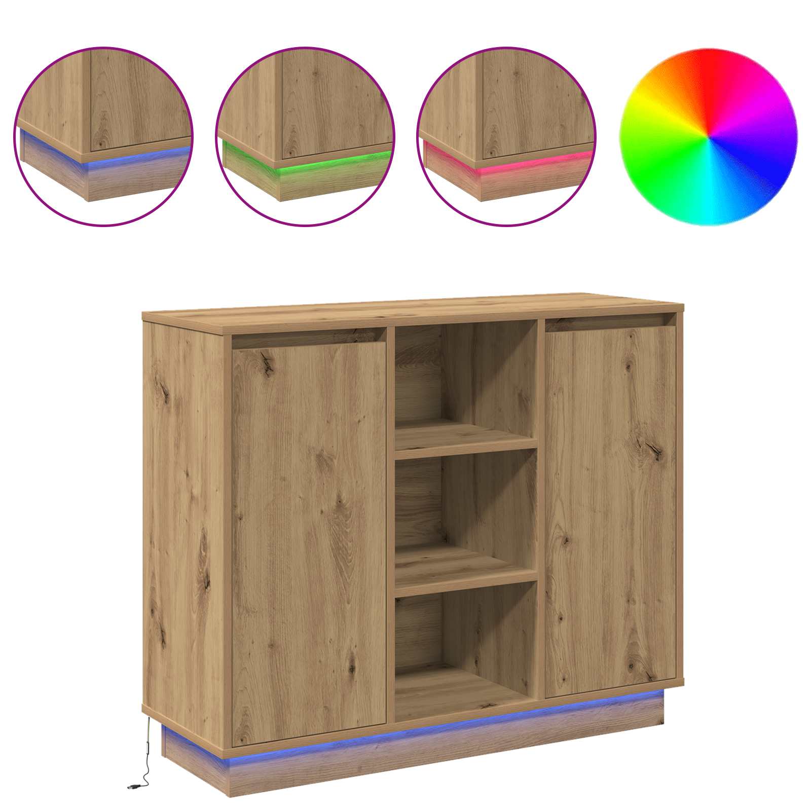 LED-Sideboard Artisan-Eiche 90 x 32 x 75 cm Holzwerkstoff