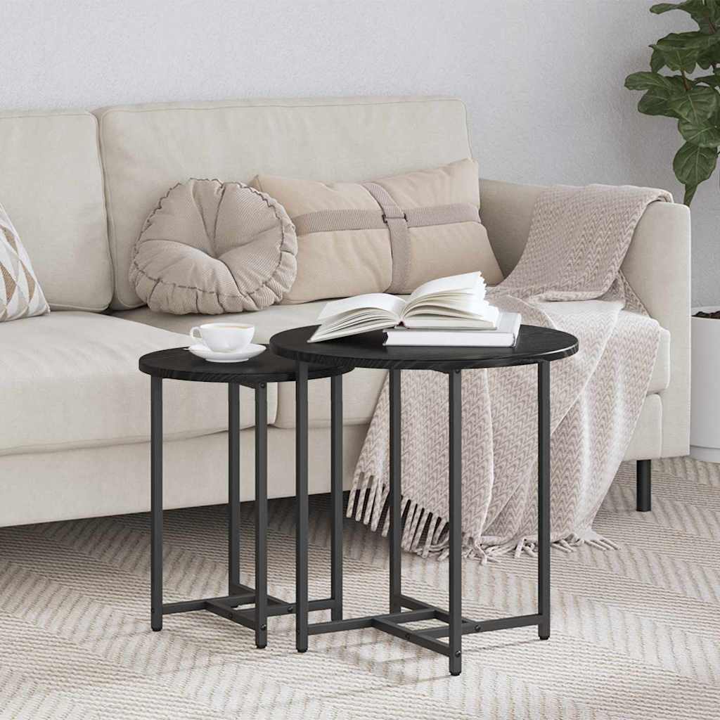 Beistelltisch-Set 2 pcs Schwarz Eichen-Optik