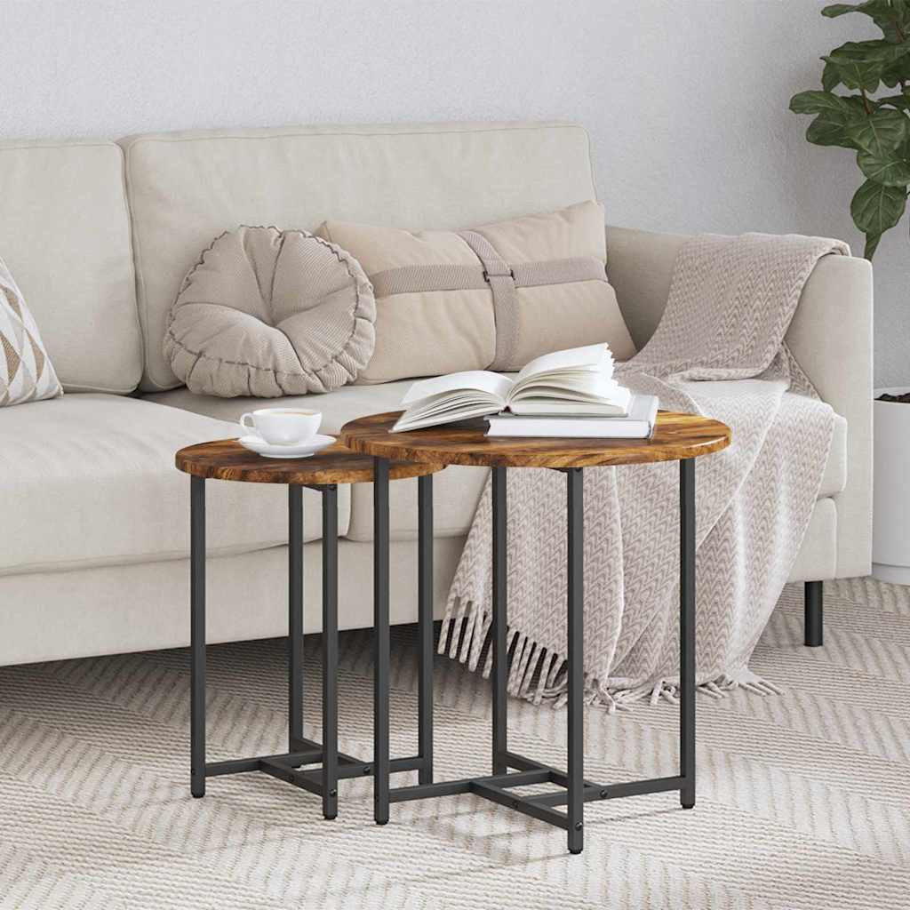 Beistelltisch-Set 2 pcs Geräucherte Eiche und Schwarz