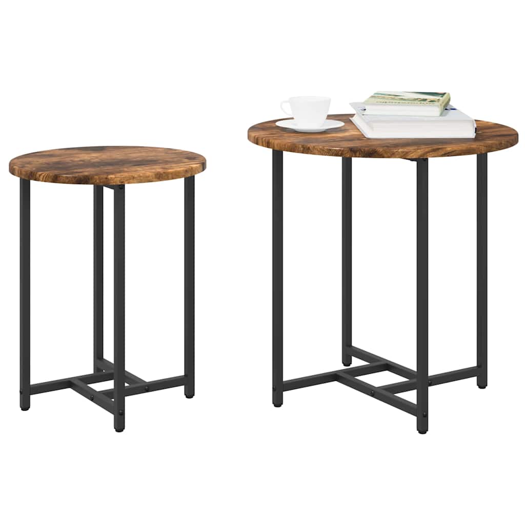 Beistelltisch-Set 2 pcs Geräucherte Eiche und Schwarz