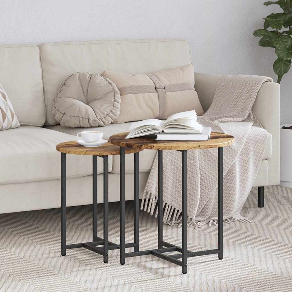 Beistelltisch-Set 2 pcs Altholz und Schwarz