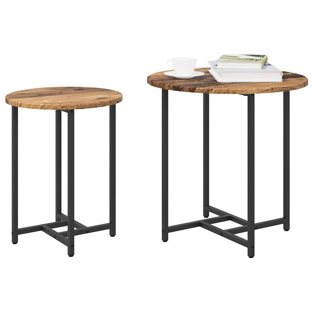 Beistelltisch-Set 2 pcs Altholz und Schwarz