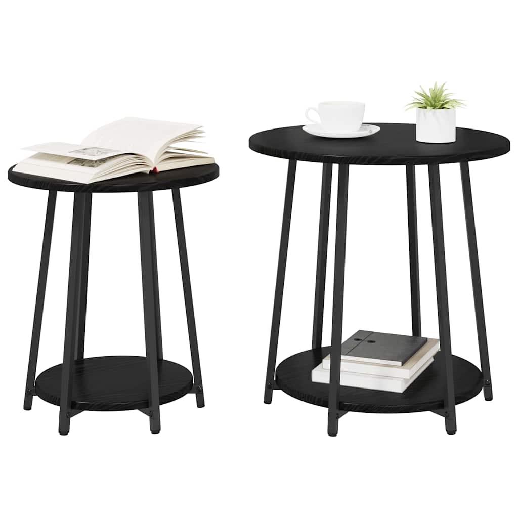 Beistelltisch-Set mit Regal 2 pcs Schwarz Eichen-Optik
