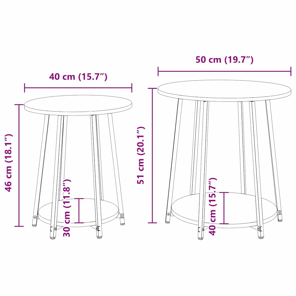Beistelltisch-Set mit Regal 2 pcs Schwarz Eichen-Optik