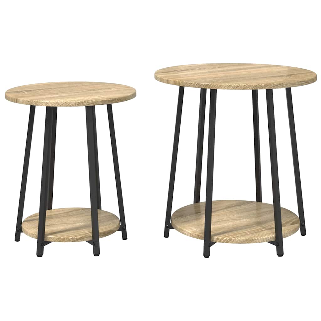 Beistelltisch-Set mit Regal 2 pcs Sonoma Eiche und Schwarz