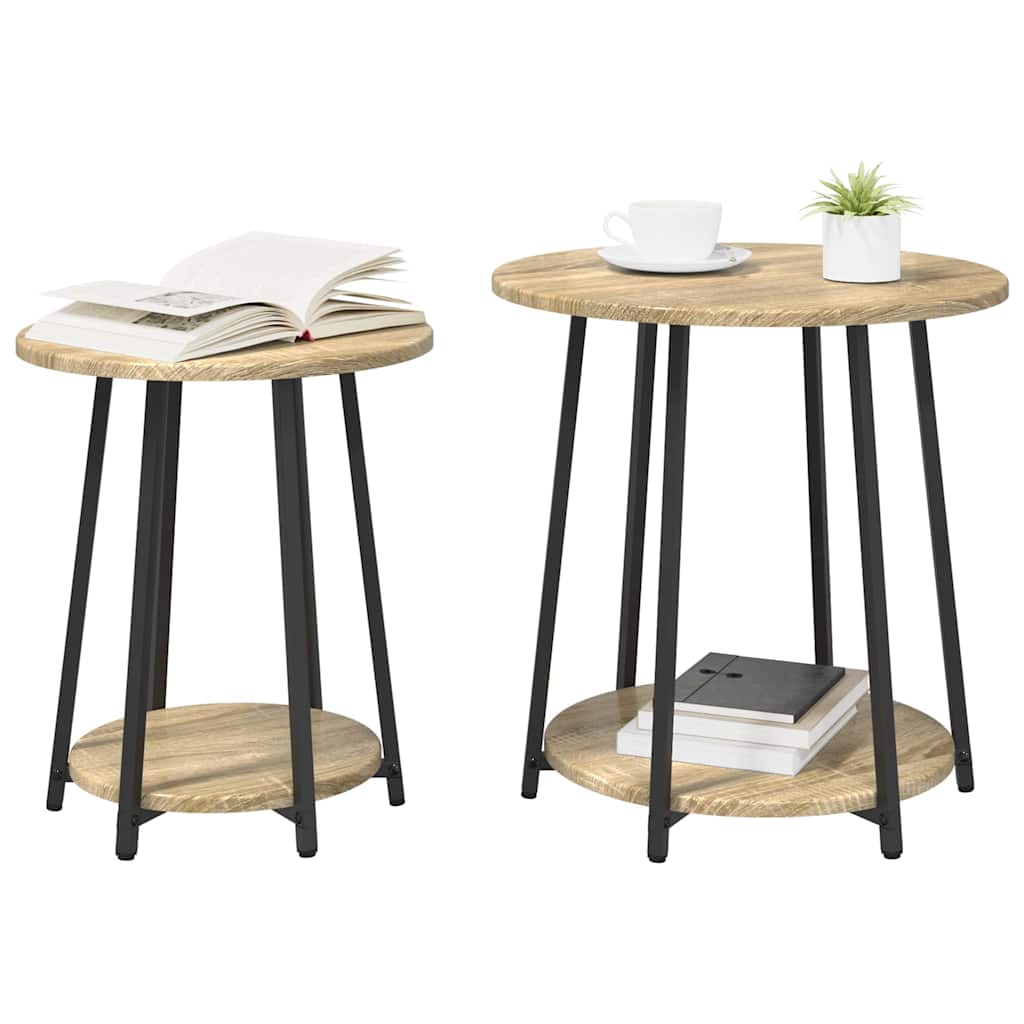 Beistelltisch-Set mit Regal 2 pcs Sonoma Eiche und Schwarz