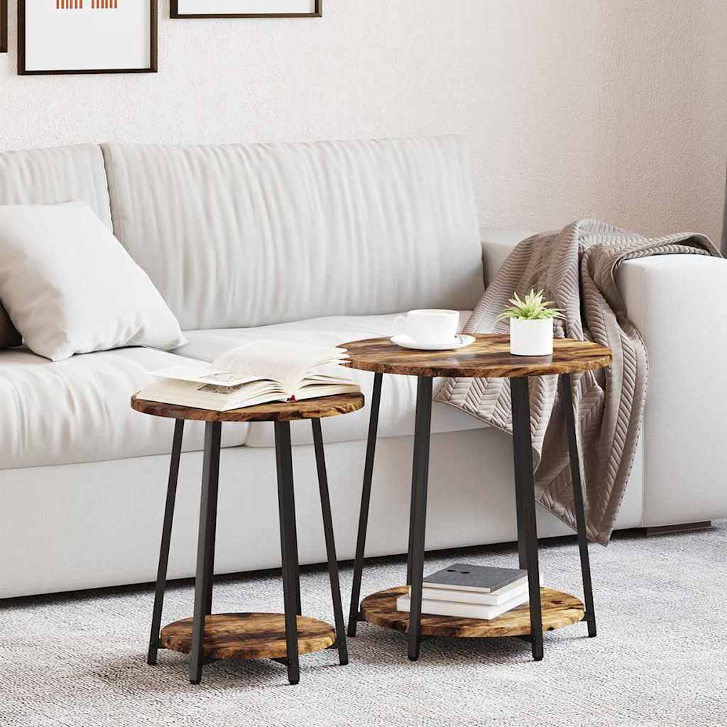 Beistelltisch-Set mit Regal 2 pcs Geräucherte Eiche und Schwarz