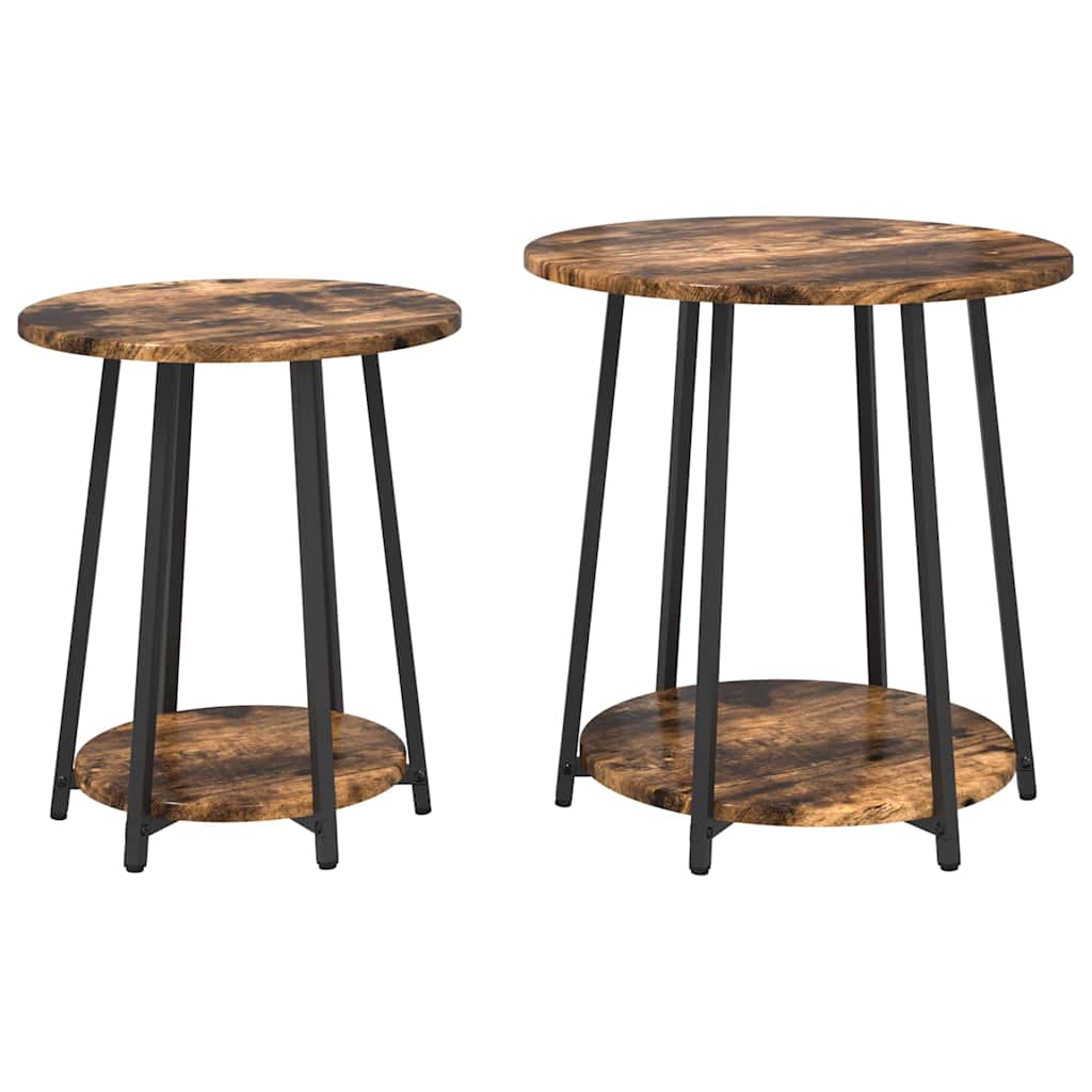 Beistelltisch-Set mit Regal 2 pcs Geräucherte Eiche und Schwarz