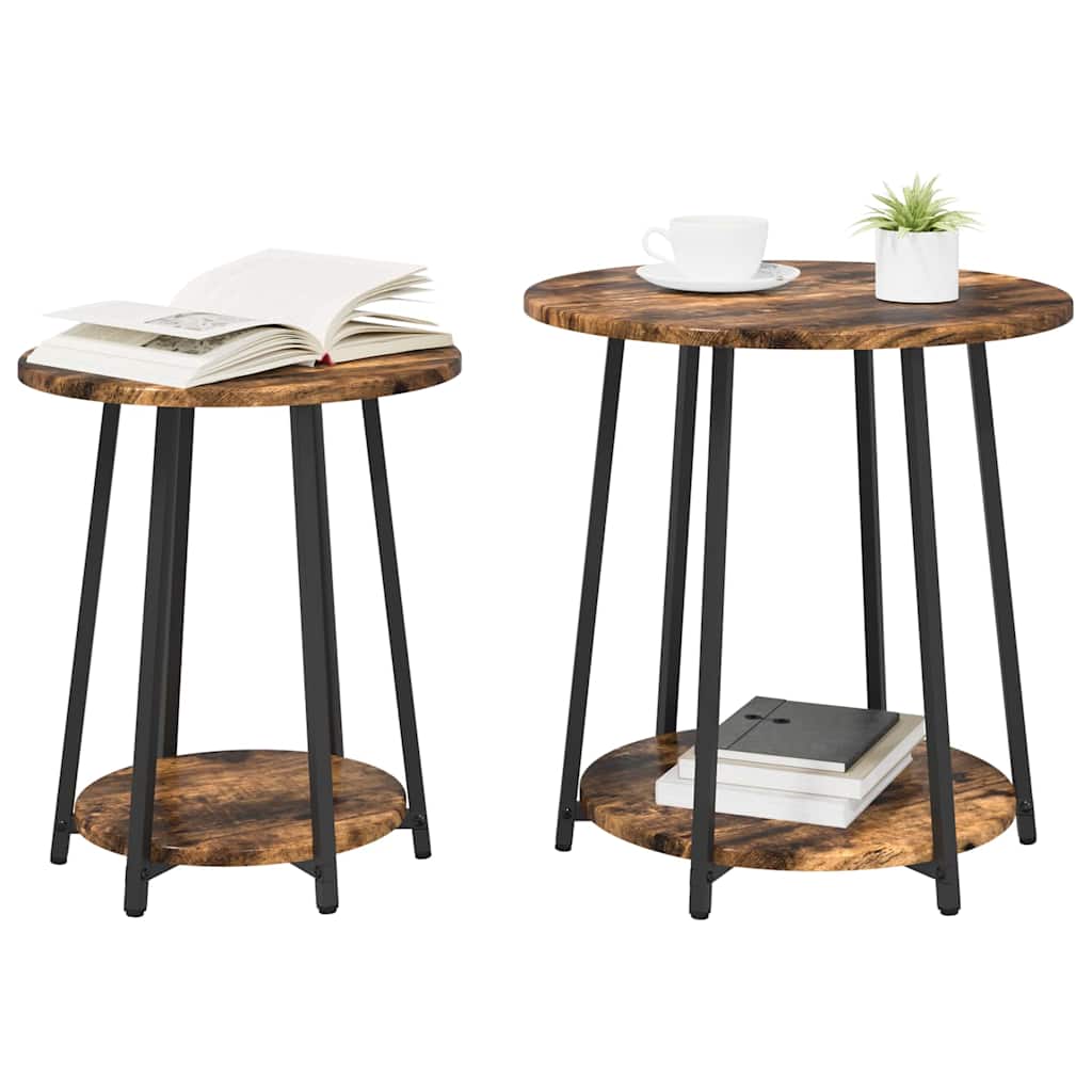 Beistelltisch-Set mit Regal 2 pcs Geräucherte Eiche und Schwarz
