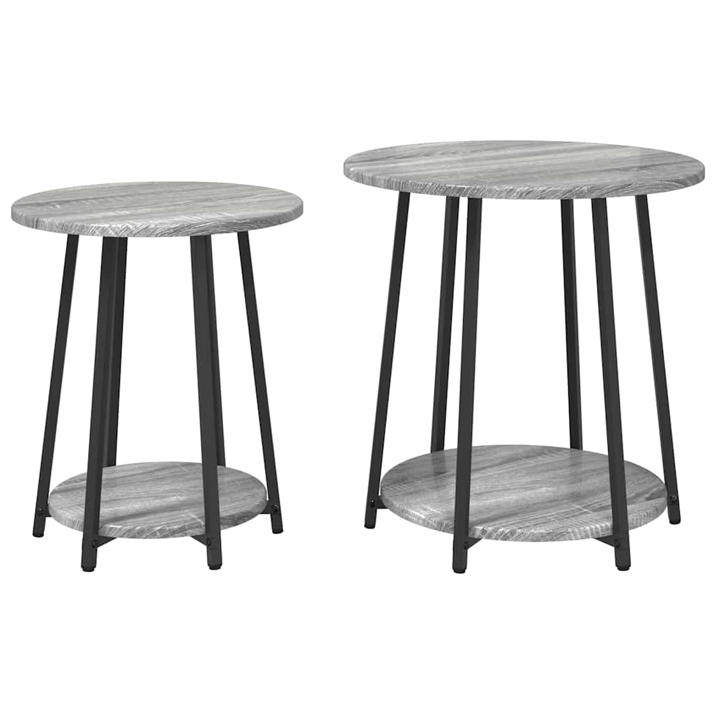 Beistelltisch-Set mit Regal 2 pcs Grau Sonoma und Schwarz