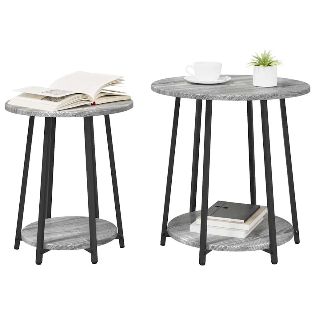 Beistelltisch-Set mit Regal 2 pcs Grau Sonoma und Schwarz