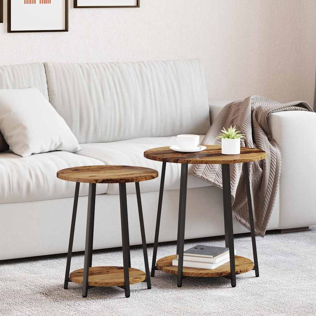 Beistelltisch-Set mit Regal 2 pcs Altholz und Schwarz