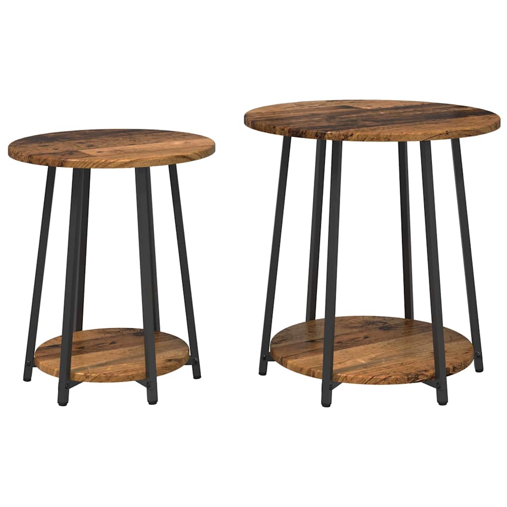 Beistelltisch-Set mit Regal 2 pcs Altholz und Schwarz