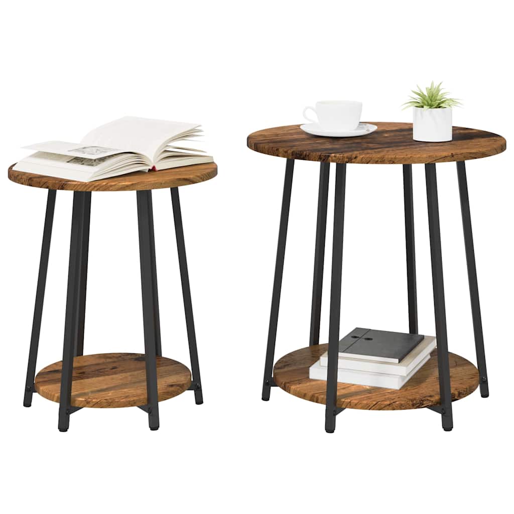 Beistelltisch-Set mit Regal 2 pcs Altholz und Schwarz