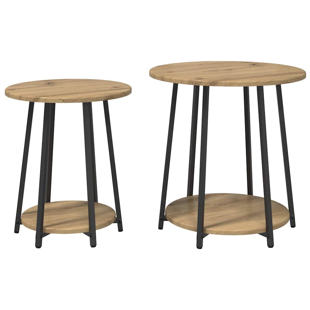 Beistelltisch-Set mit Regal 2 pcs Artisan Eiche und Schwarz