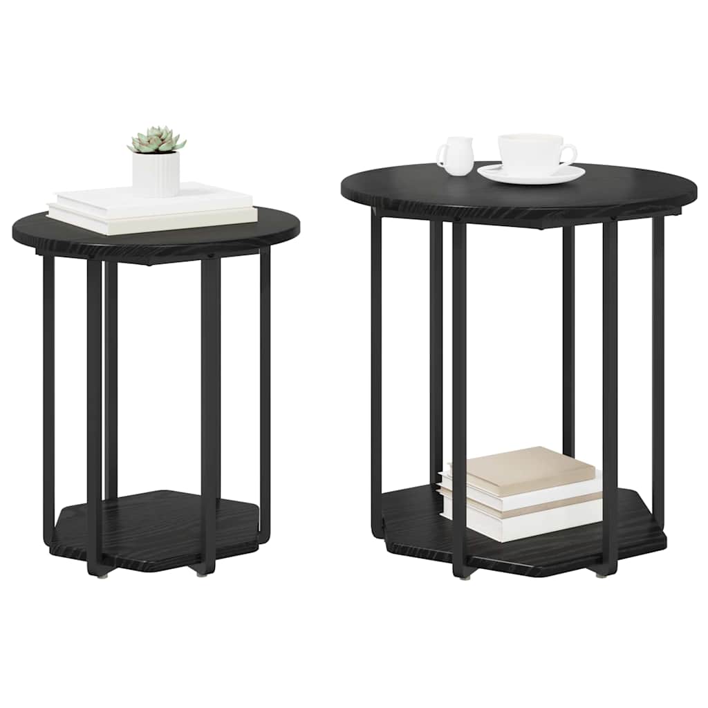 Beistelltisch-Set mit Regal 2 pcs Schwarz Eichen-Optik