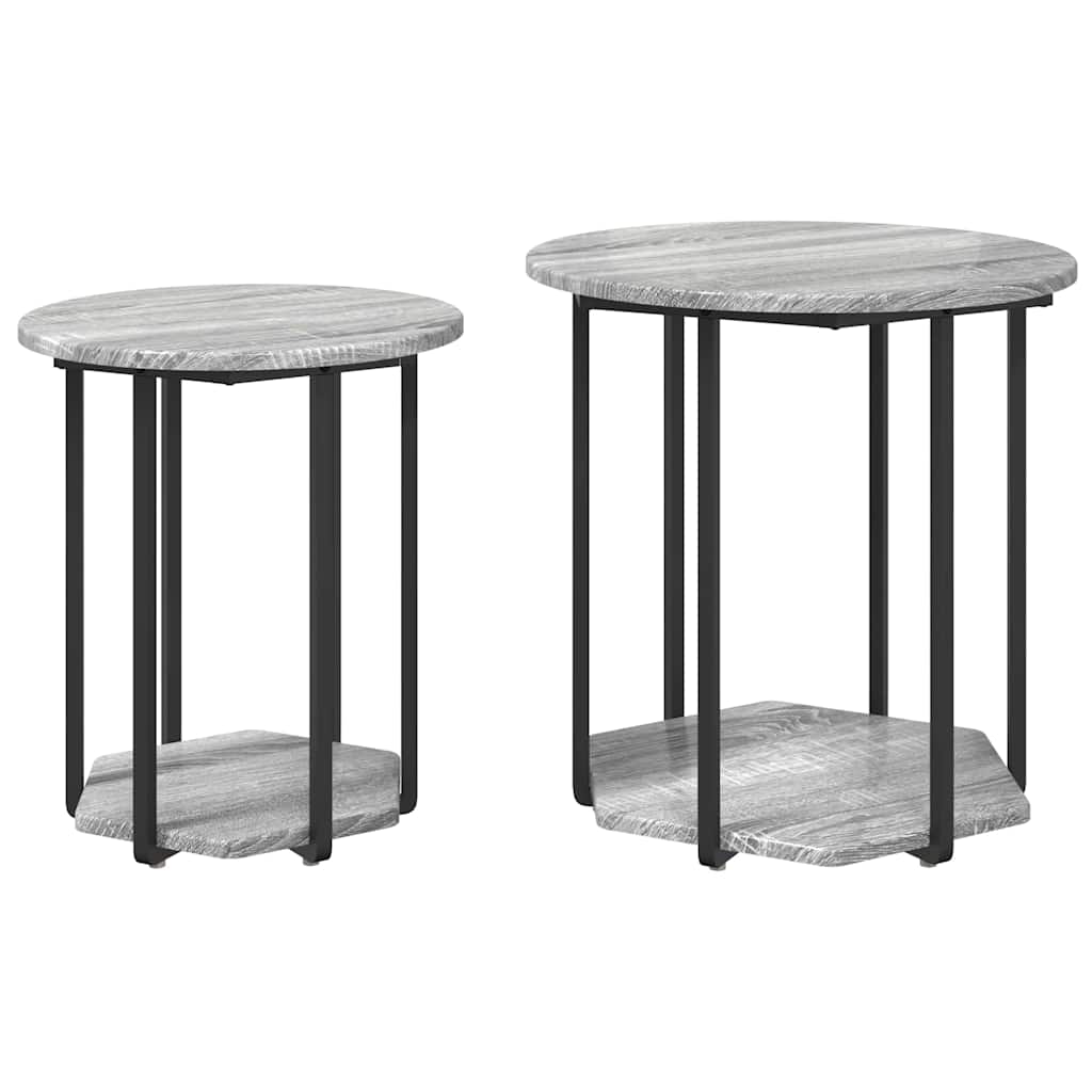 Beistelltisch-Set mit Regal 2 pcs Grau