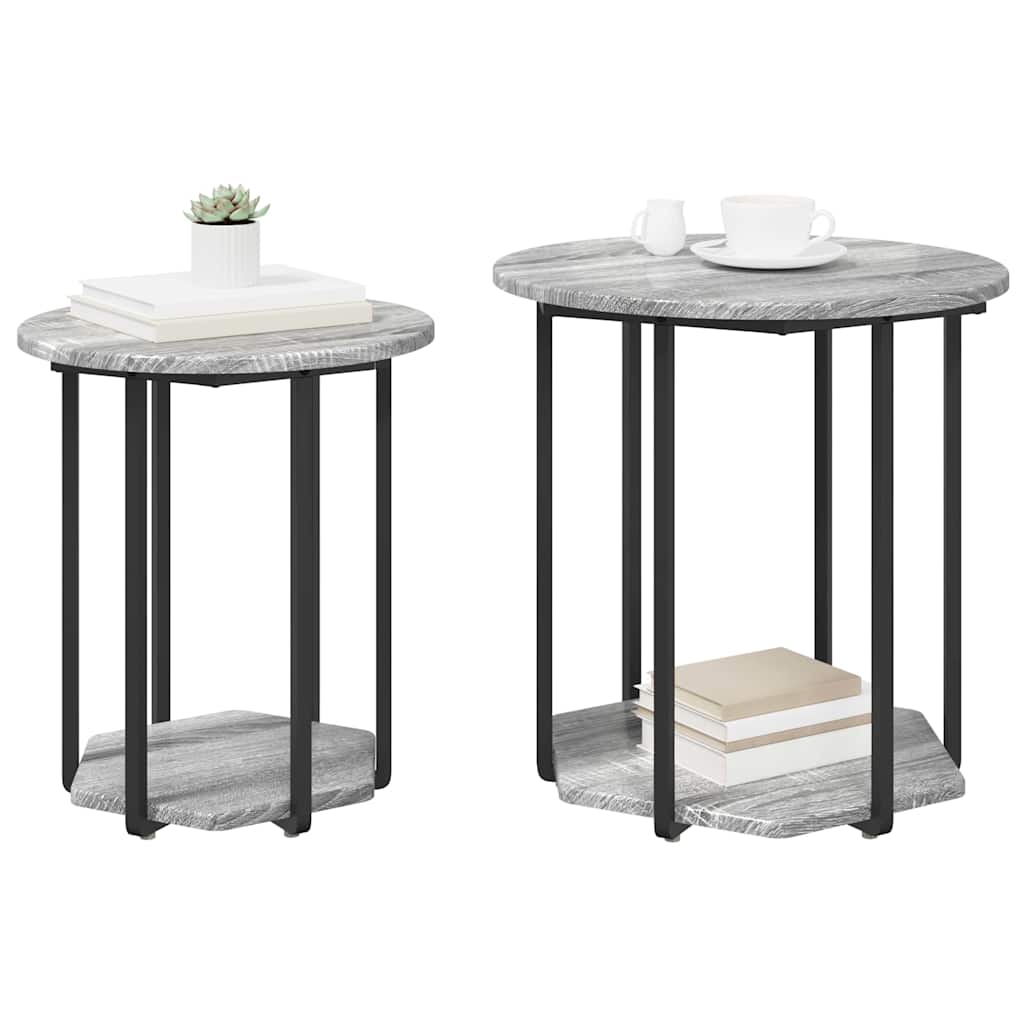 Beistelltisch-Set mit Regal 2 pcs Grau