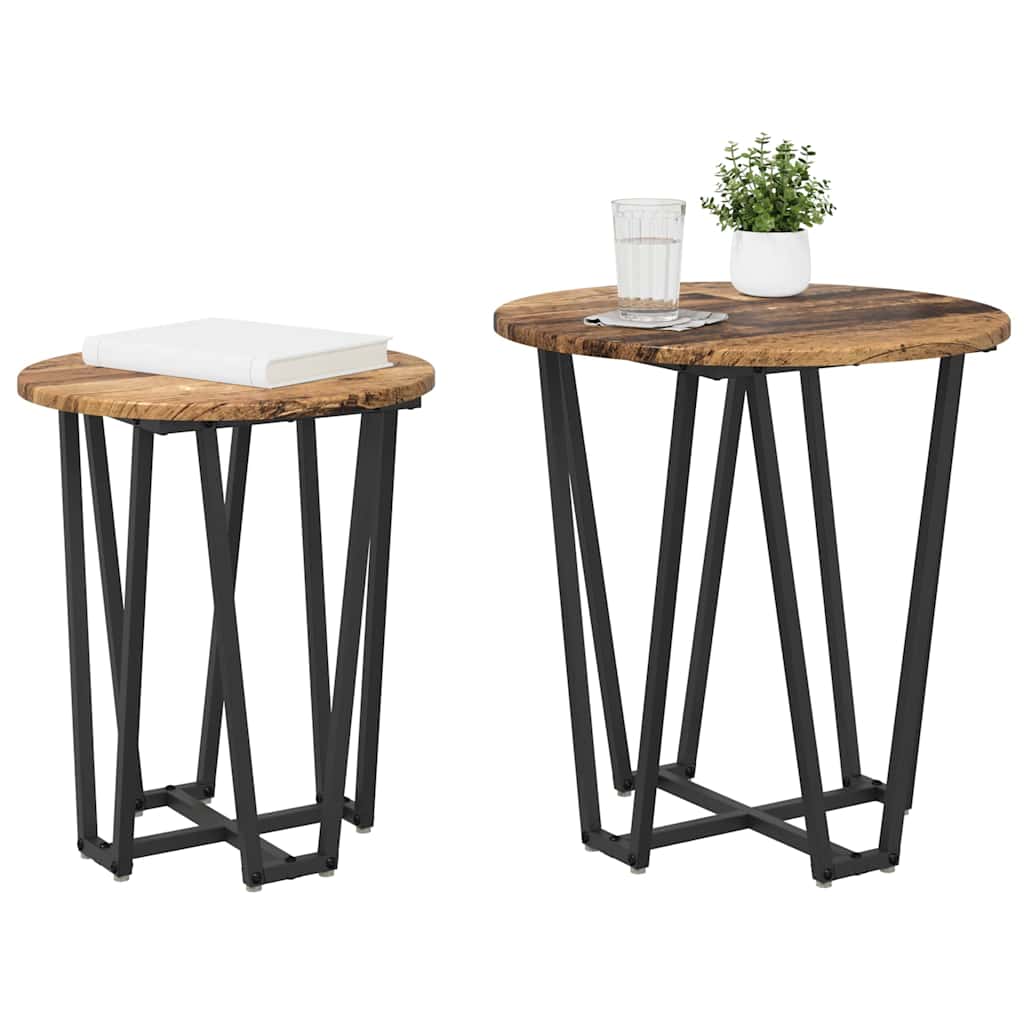 Beistelltisch-Set 2 pcs Altholz und Schwarz
