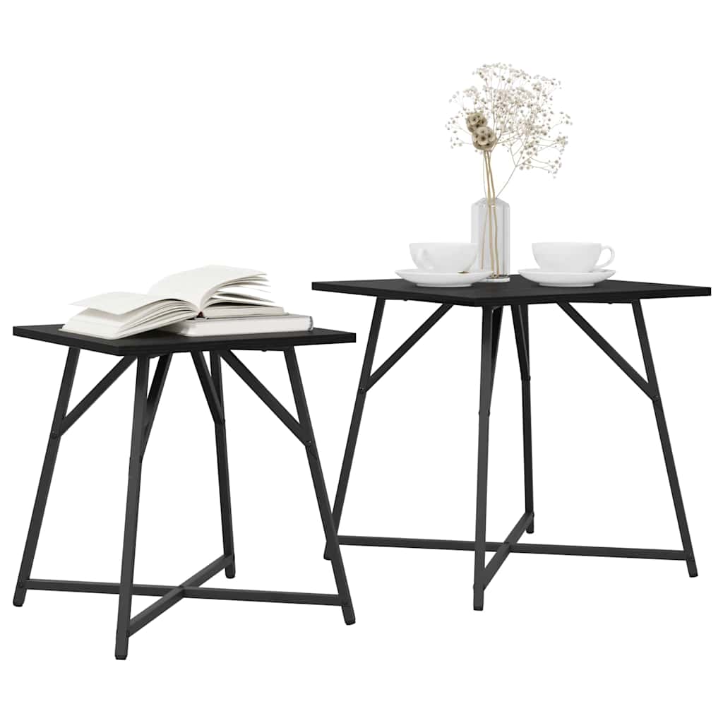 Beistelltisch-Set 2 pcs Schwarz Eichen-Optik
