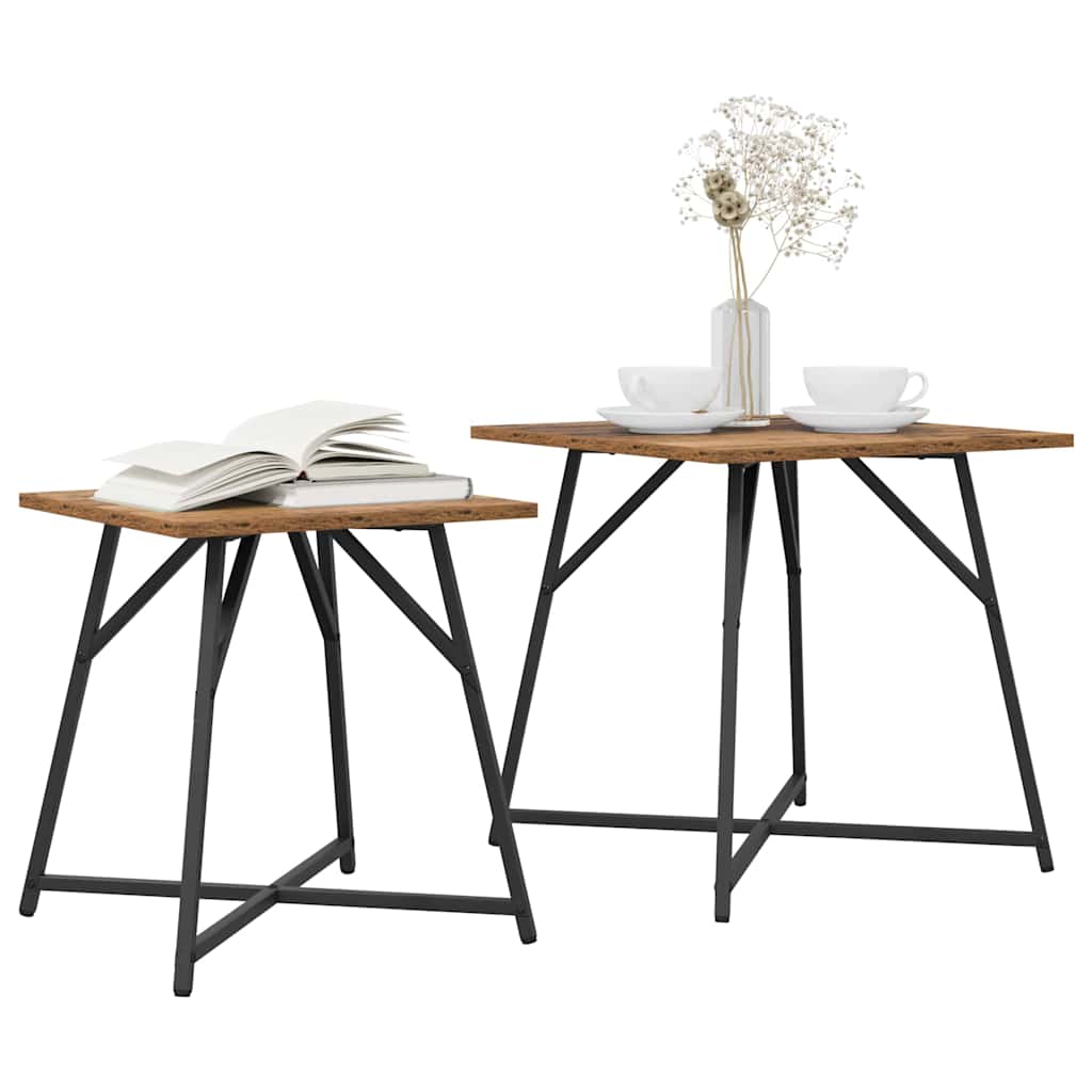 Beistelltisch-Set 2 pcs Altholz und Schwarz