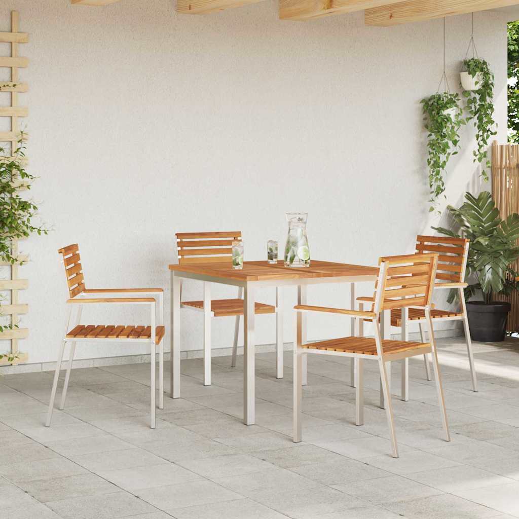 Esstisch 90x90x75 cm Massives Teakholz und Edelstahl