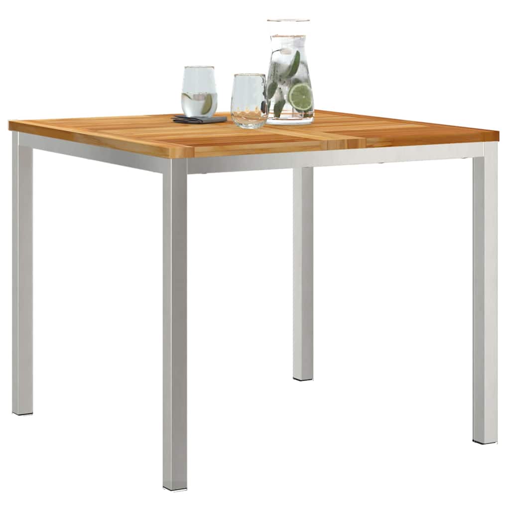 Esstisch 90x90x75 cm Massives Teakholz und Edelstahl
