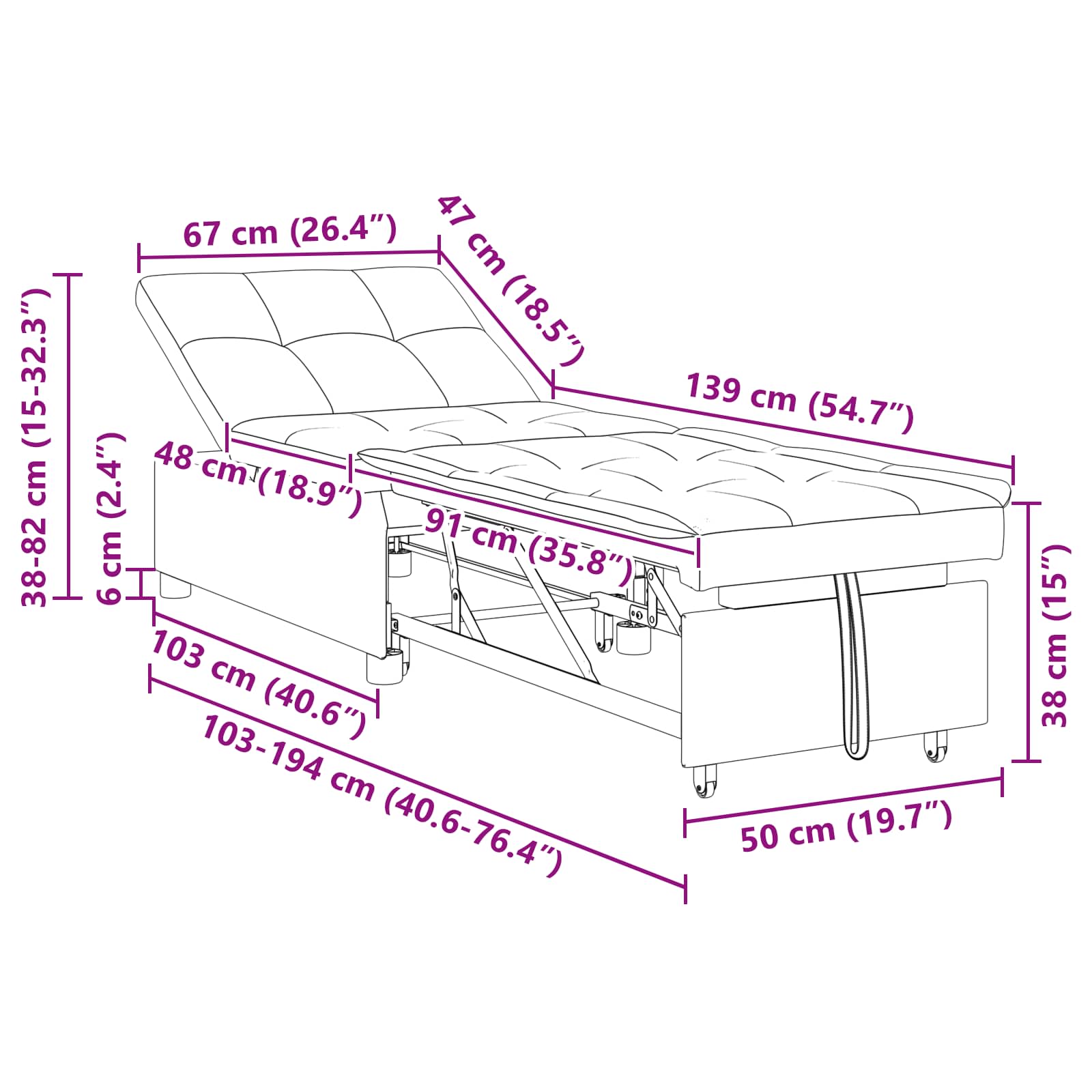 Schlafsofa Ausziehbar Hellgrau 194 x 50 x 82 cm Stoff