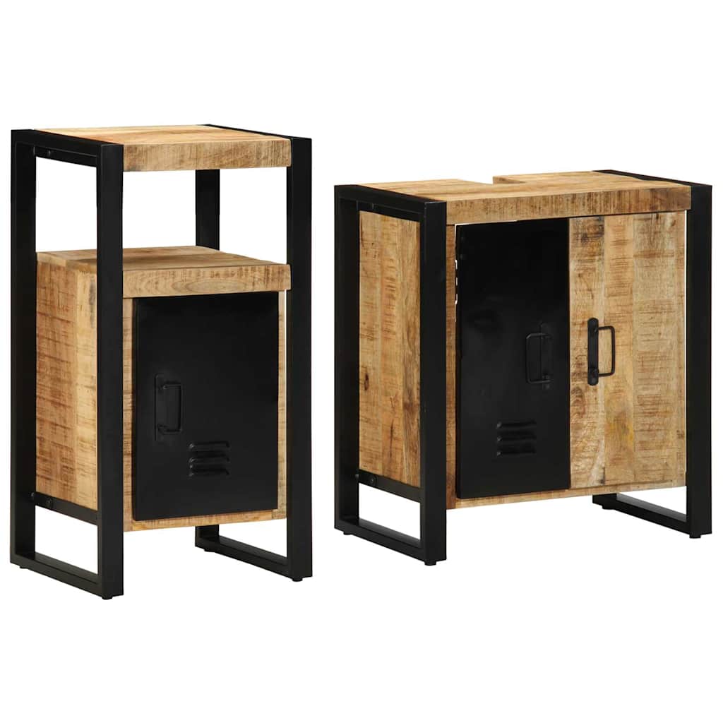 Badezimmermöbel-Set 2 pcs Braun und Schwarz Massivholz Mango