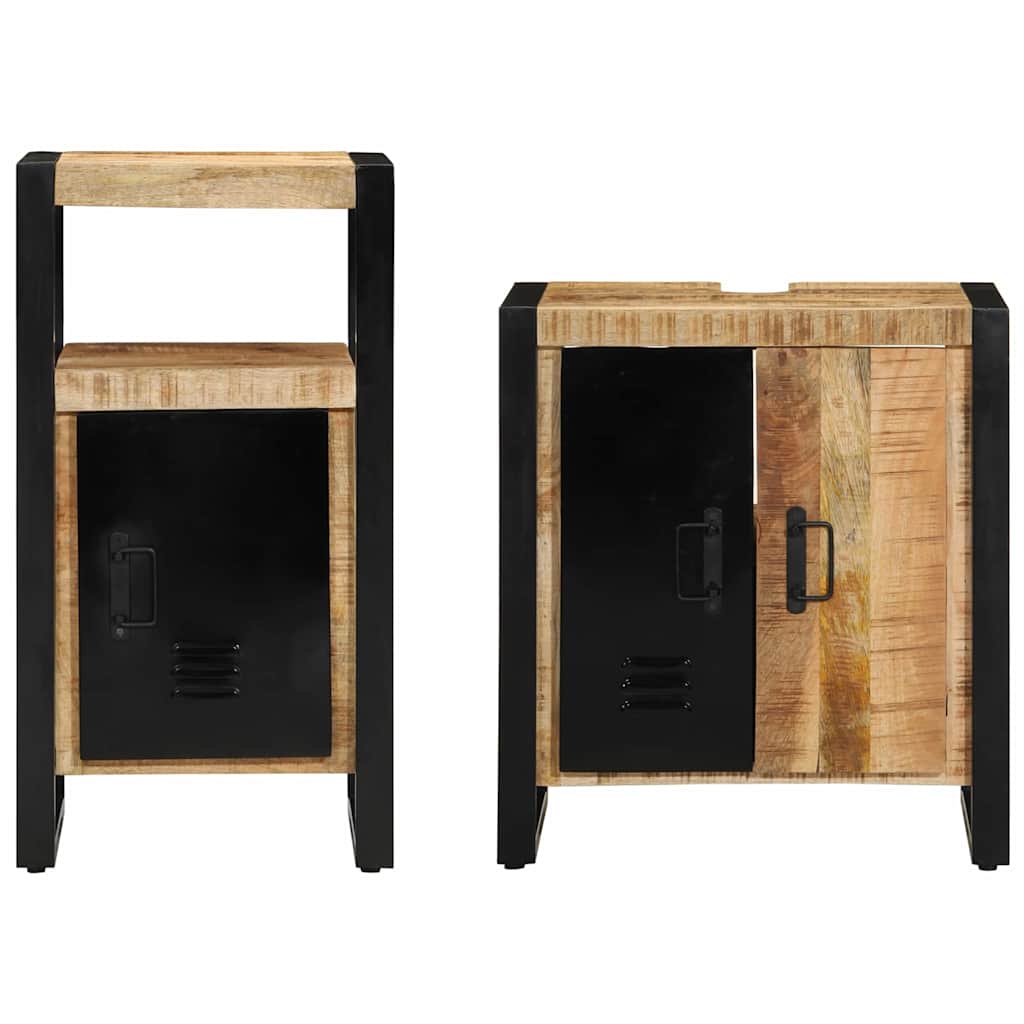 Badezimmermöbel-Set 2 pcs Braun und Schwarz Massivholz Mango