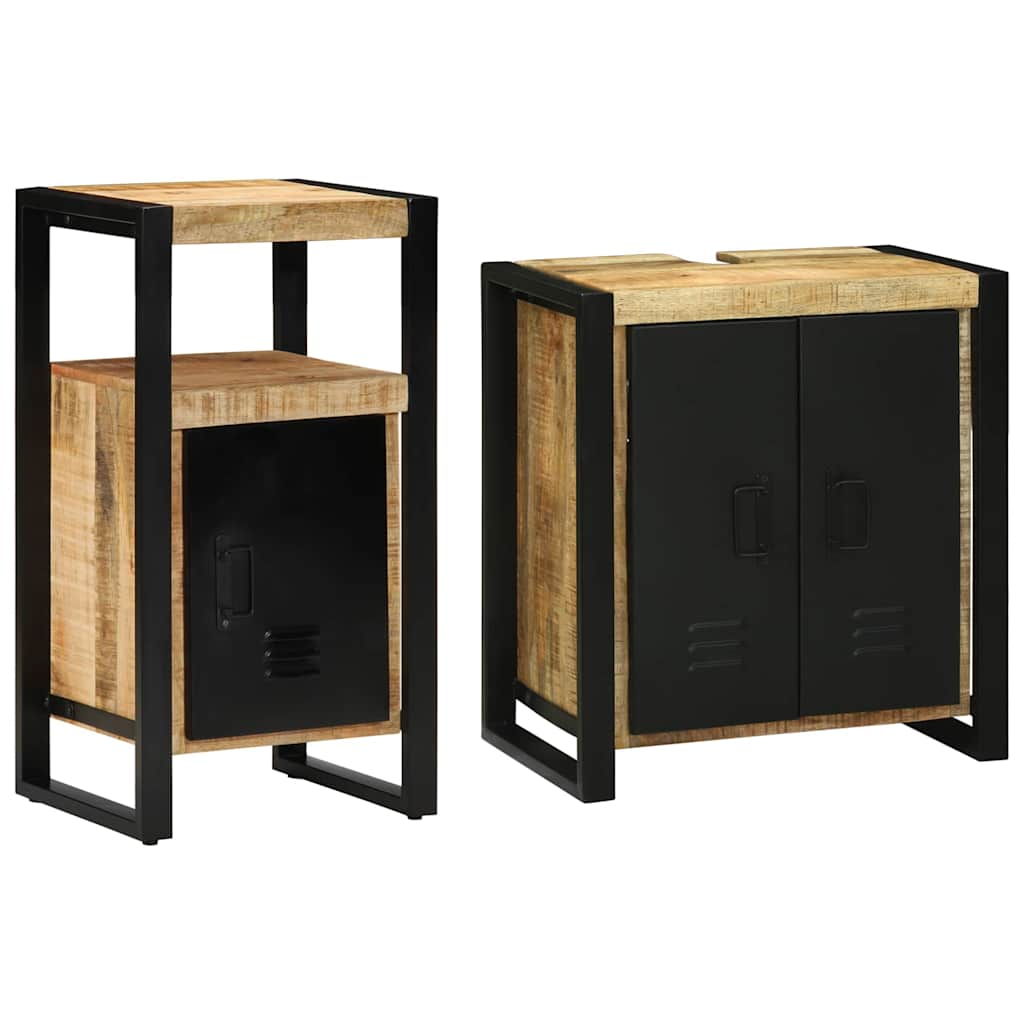 Badezimmermöbel-Set 2 pcs Braun und Schwarz Massivholz Mango