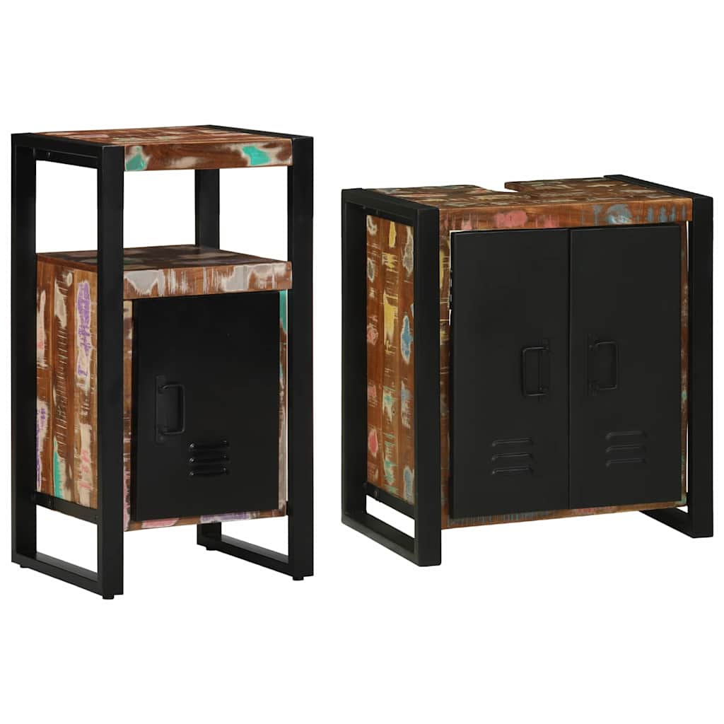 Badezimmermöbel-Set mit Regal 2 pcs Massives upgecyceltes Holz