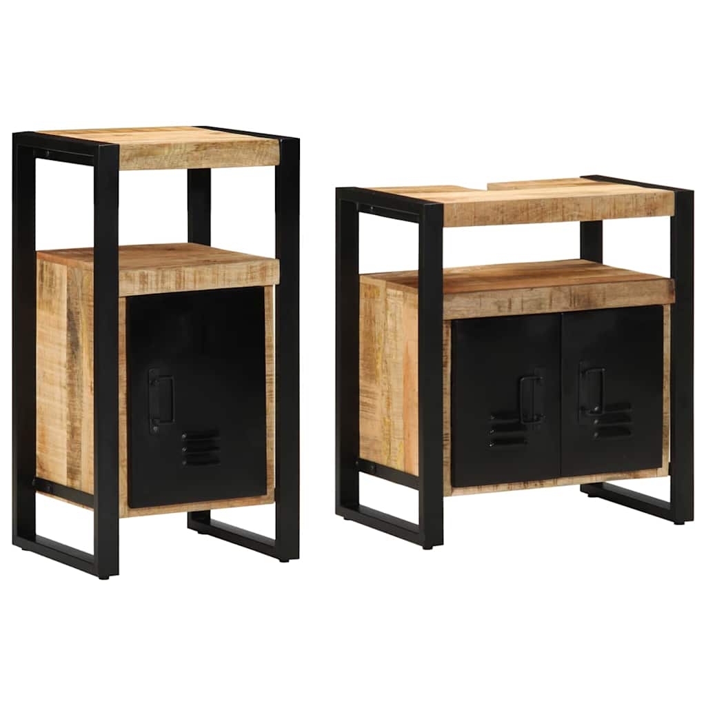 Badezimmermöbel-Set 2 pcs Braun Massives rohes Mangoholz
