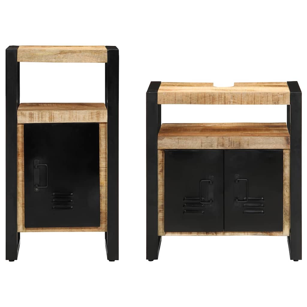 Badezimmermöbel-Set 2 pcs Braun Massives rohes Mangoholz