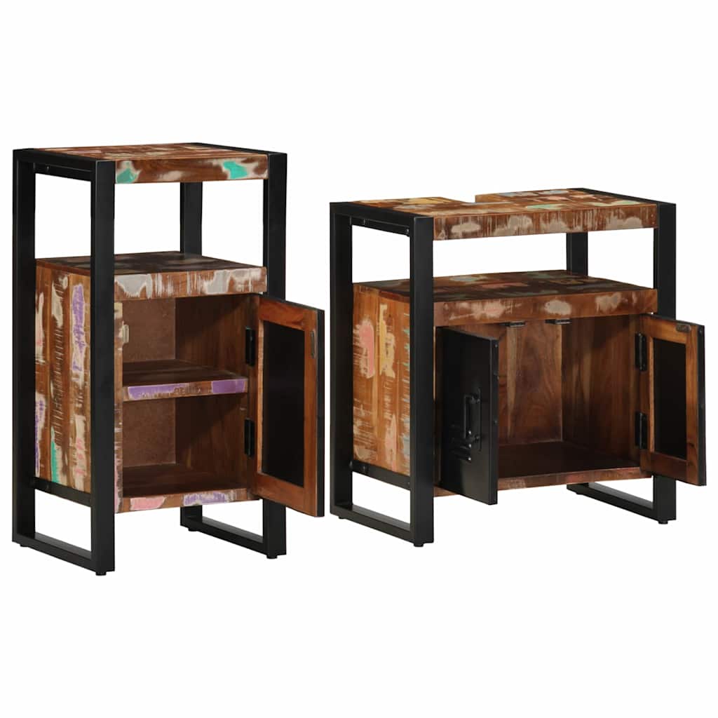 Badezimmermöbel-Set mit Regal 2 pcs Braun Massives Altholz