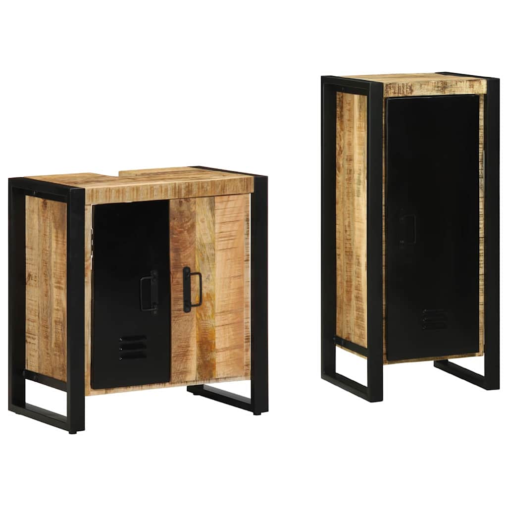 Badezimmermöbel-Set 2 pcs Braun und Schwarz Massivholz Mango