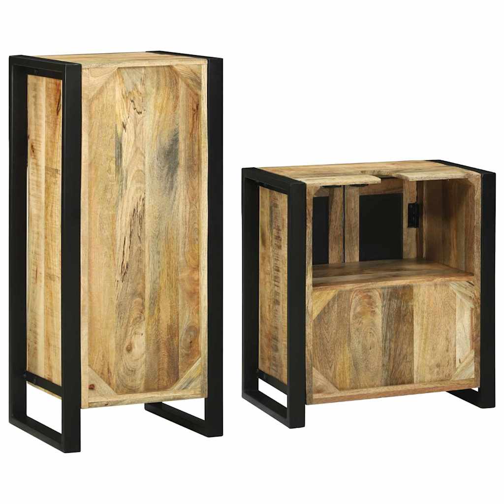 Badezimmermöbel-Set mit Regal 2 pcs Braun Massives Mangoholz