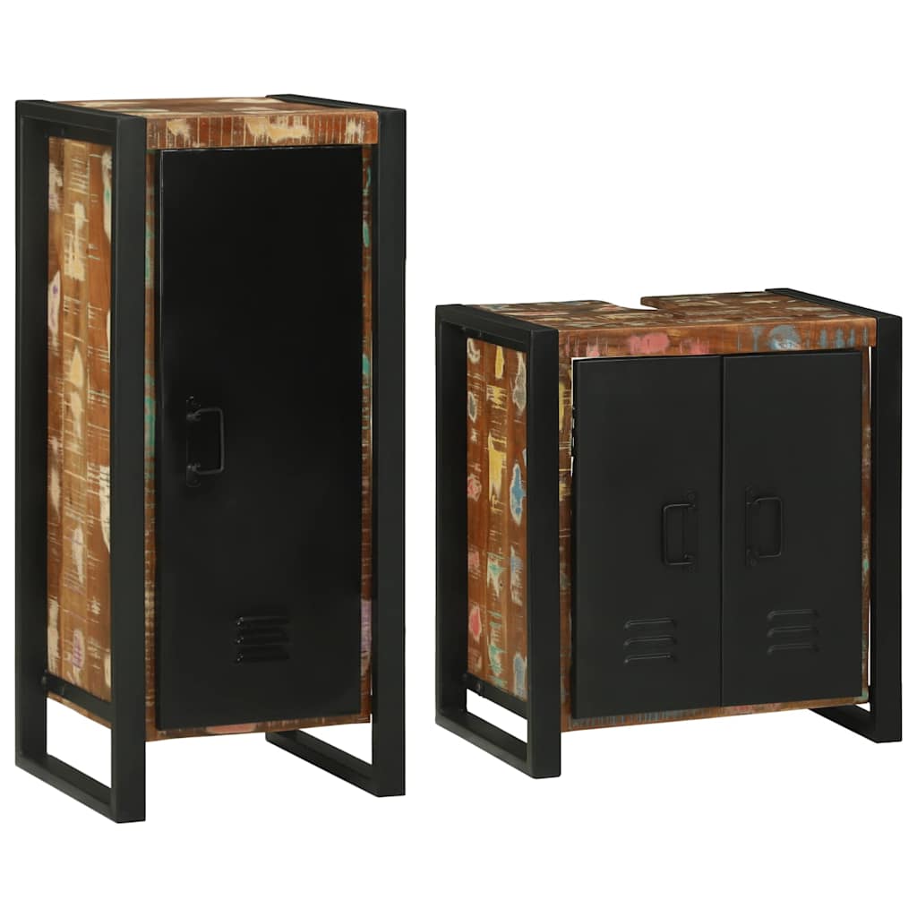 Badezimmermöbel-Set mit Regal 2 pcs Mehrfarbig Massives Altholz