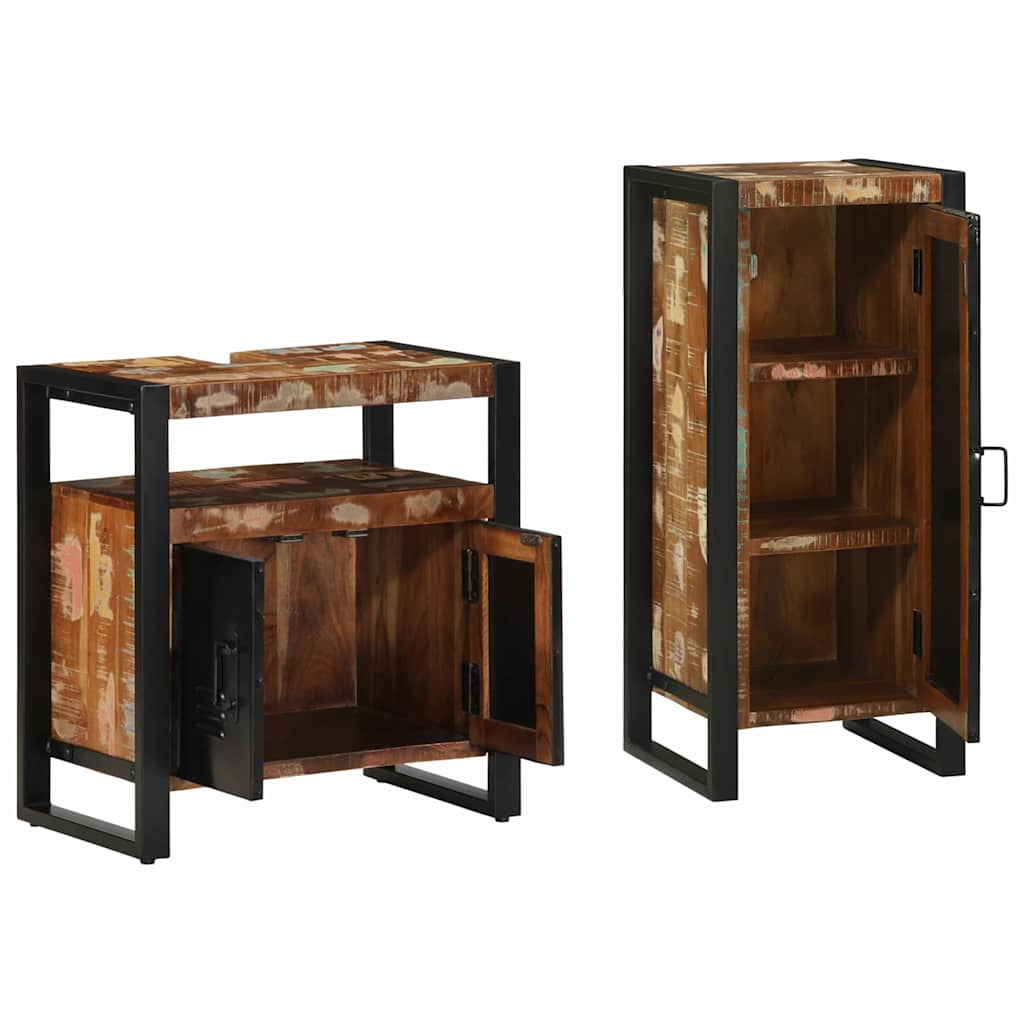 Badezimmermöbel-Set mit Regal 2 pcs Massives upgecyceltes Holz