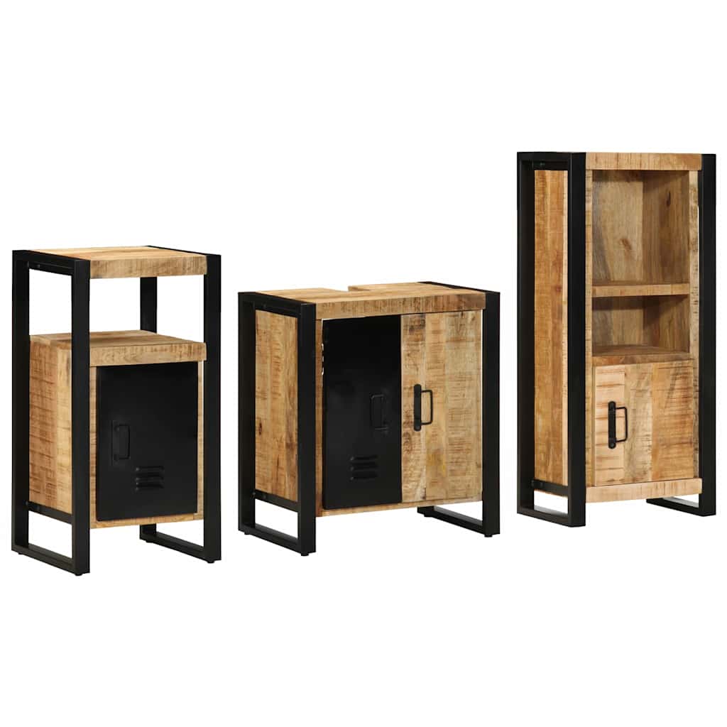 Badezimmermöbel-Set 3 pcs Braun und Schwarz Massivholz Mango