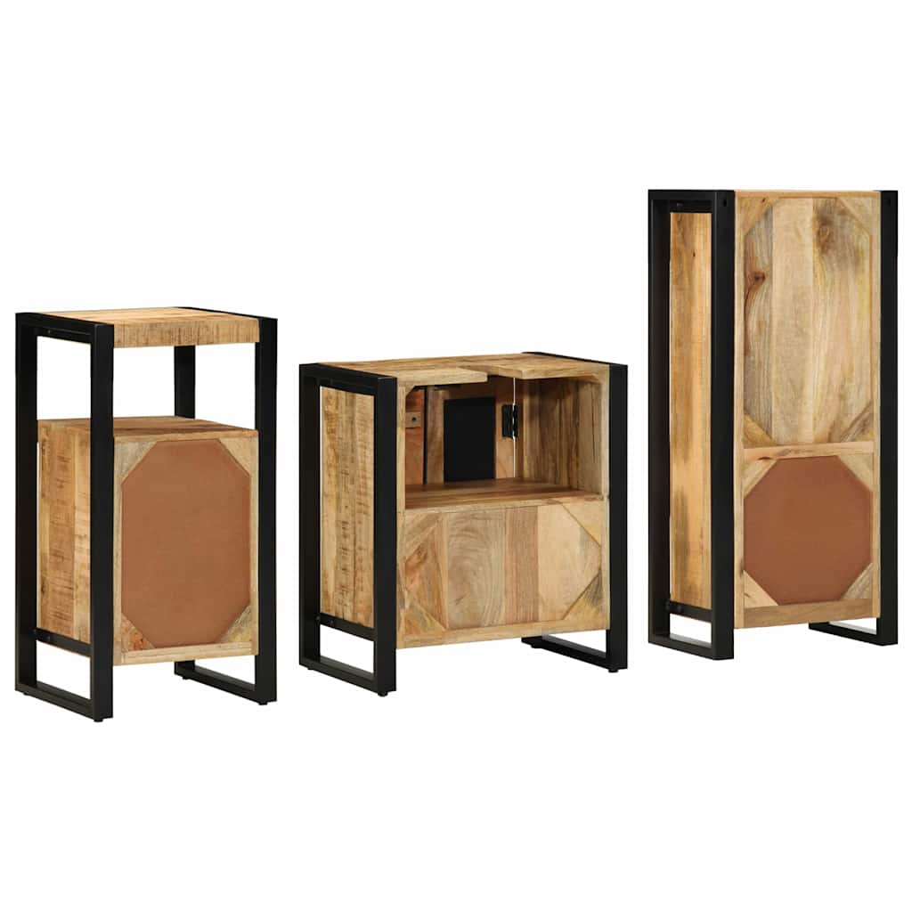 Badezimmermöbel-Set 3 pcs Braun und Schwarz Massivholz Mango