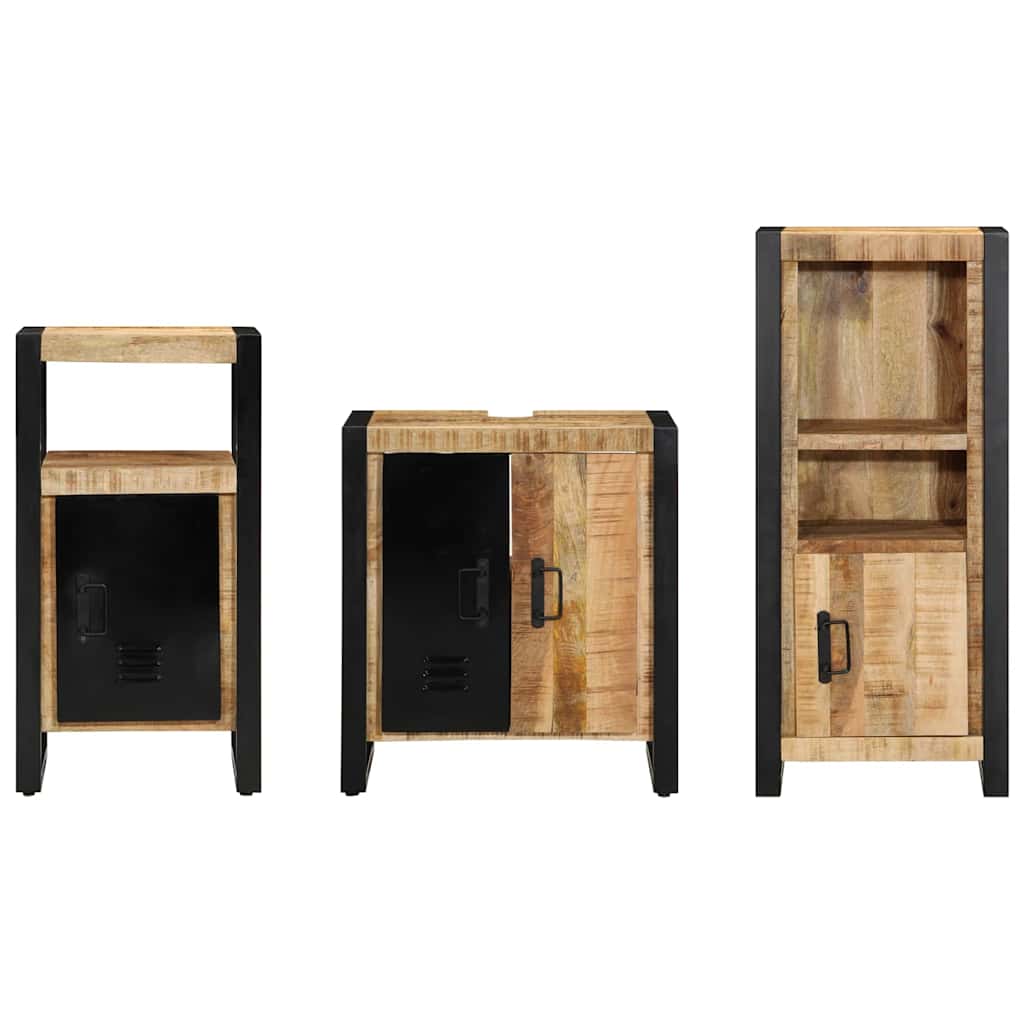 Badezimmermöbel-Set 3 pcs Braun und Schwarz Massivholz Mango