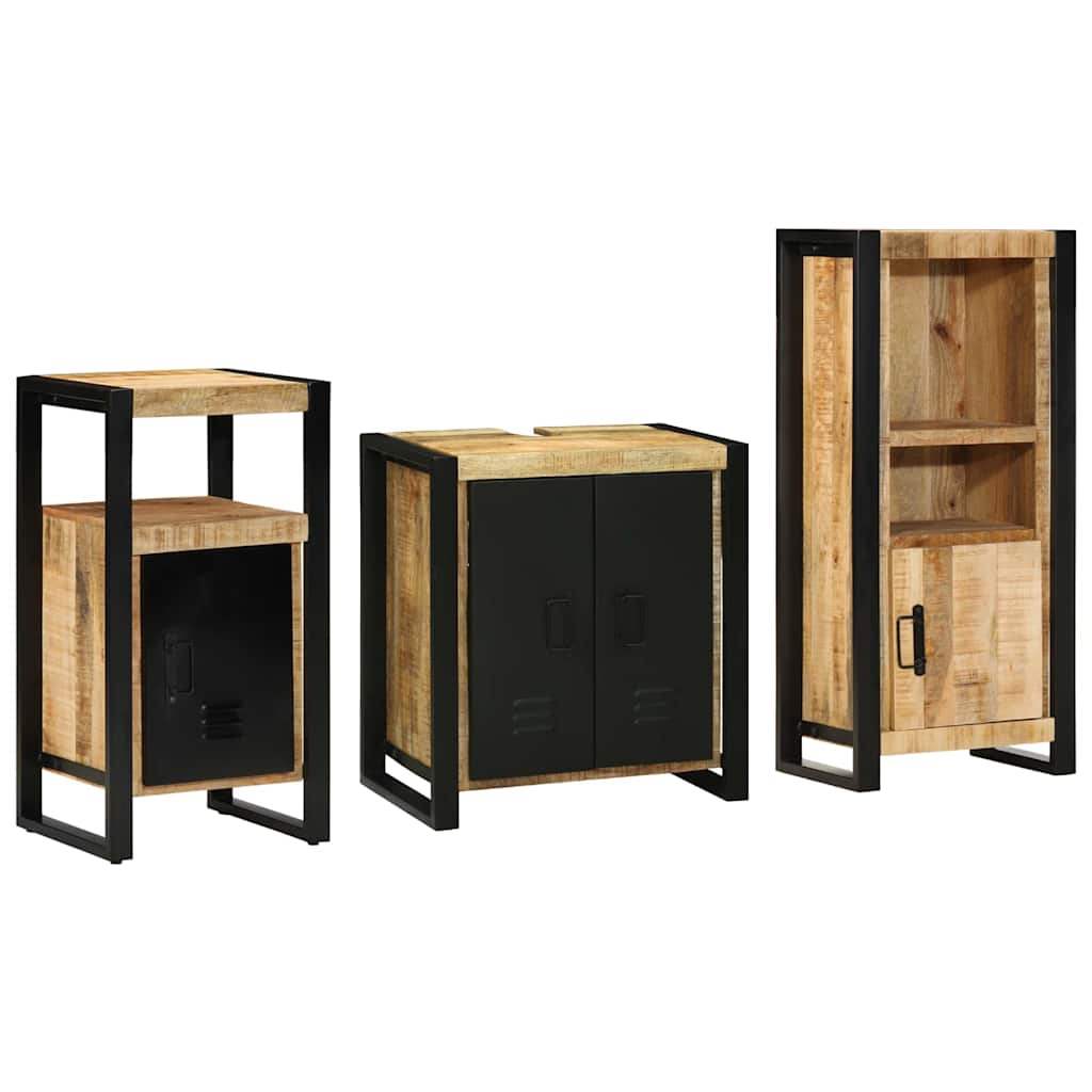 Badezimmermöbel-Set 3 pcs Braun und Schwarz Massivholz Mango