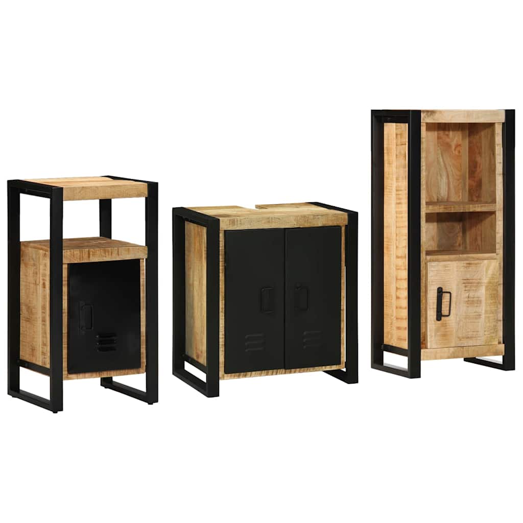Badezimmermöbel-Set 3 pcs Braun und Schwarz Massivholz Mango