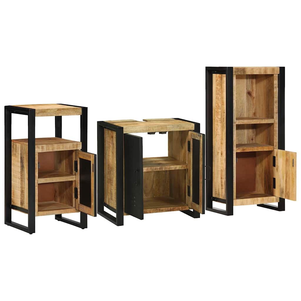 Badezimmermöbel-Set 3 pcs Braun und Schwarz Massivholz Mango