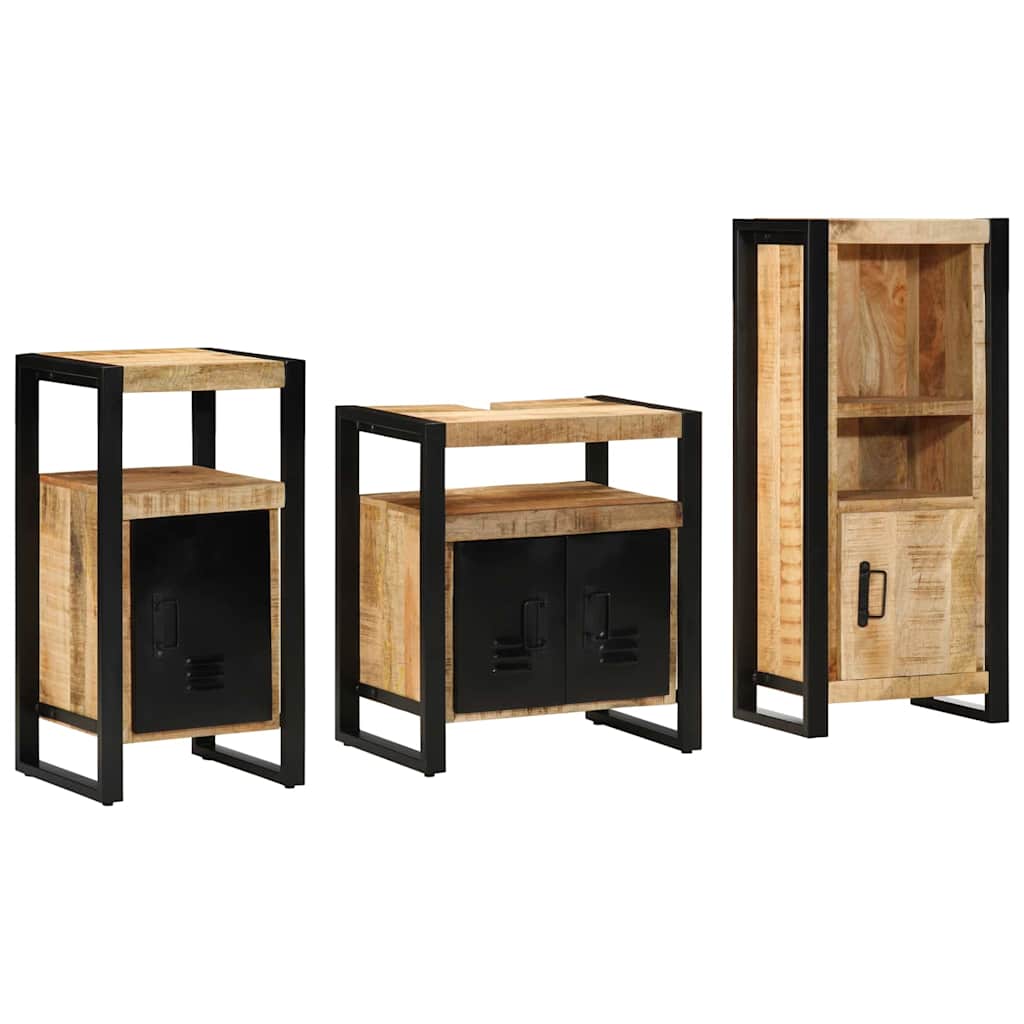 Badezimmermöbel-Set 3 pcs Braun und Schwarz Massivholz Mango