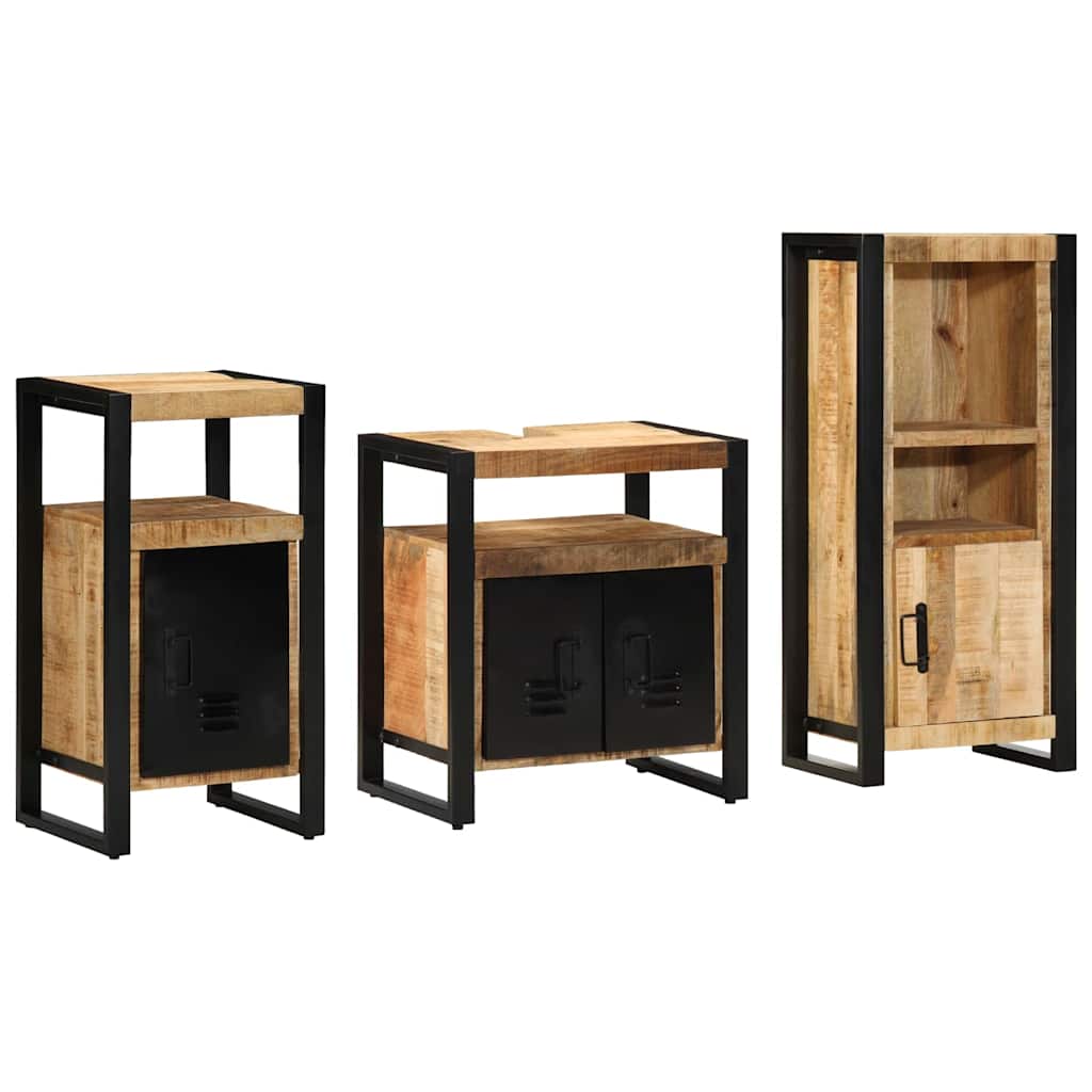 Badezimmermöbel-Set 3 pcs Braun und Schwarz Massivholz Mango