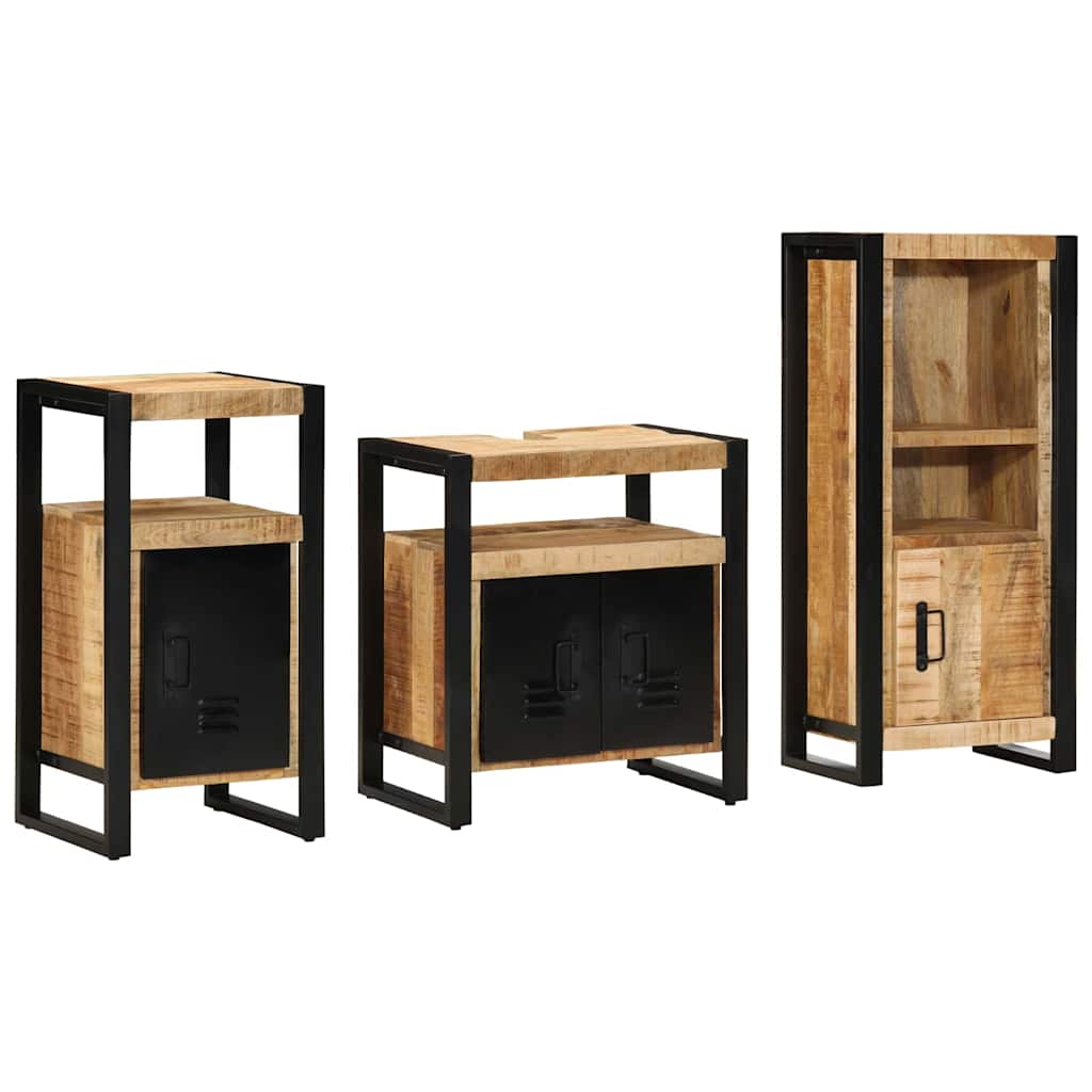 Badezimmermöbel-Set 3 pcs Braun und Schwarz Massivholz Mango