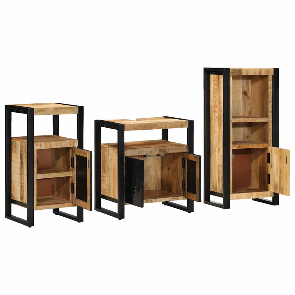 Badezimmermöbel-Set 3 pcs Braun und Schwarz Massivholz Mango